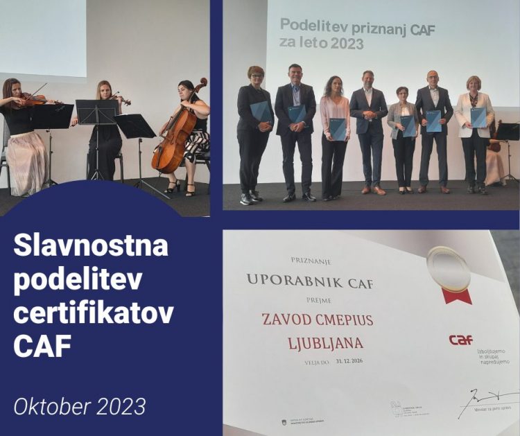 CMEPIUS pridobil certifikat CAF uporabnik