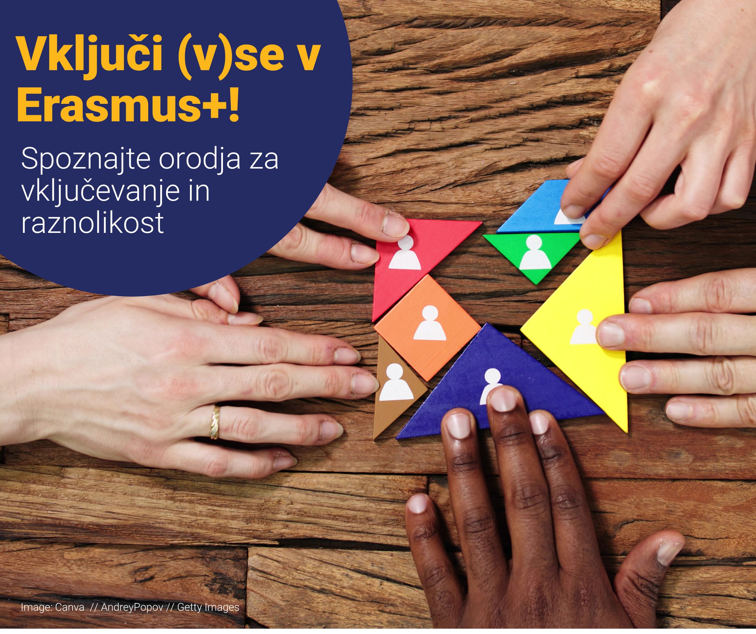 Slika prikazuje roke različnih barv polti, ki skupaj sestavljajo pisano sestavljanko.